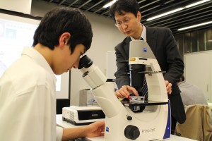 実物のiPS細胞を顕微鏡で観察する
