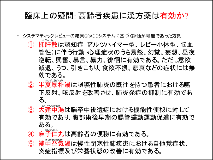 図2.高齢者に有用性が示唆される我が国の医療用漢方製剤のリスト